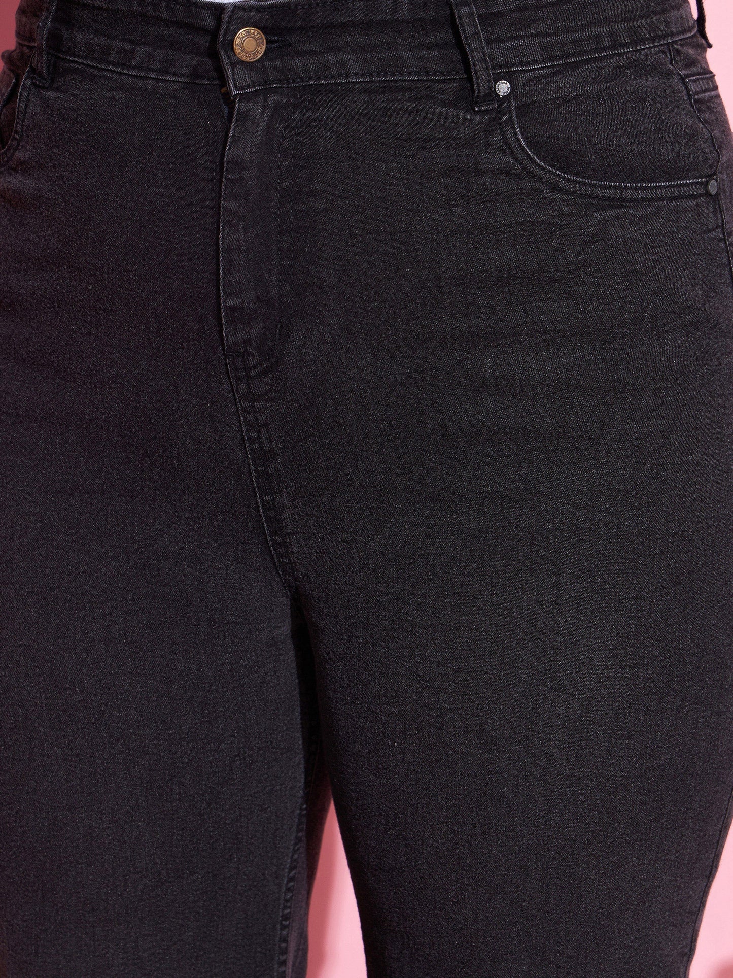 Women's Black Acid Wash Denim Straight Jeans