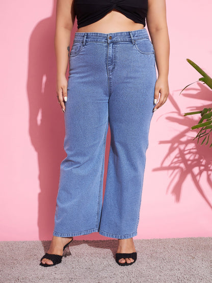 Women's Blue Acid Wash Denim Straight Jeans