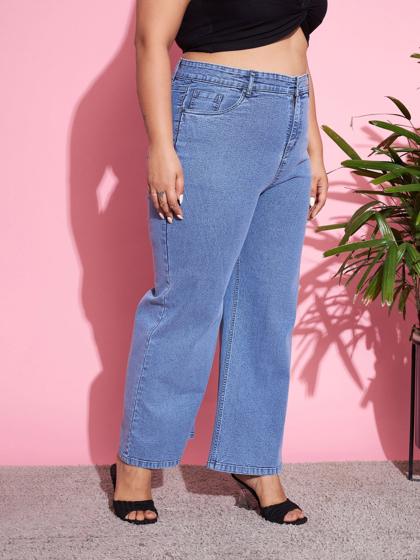 Women's Blue Acid Wash Denim Straight Jeans