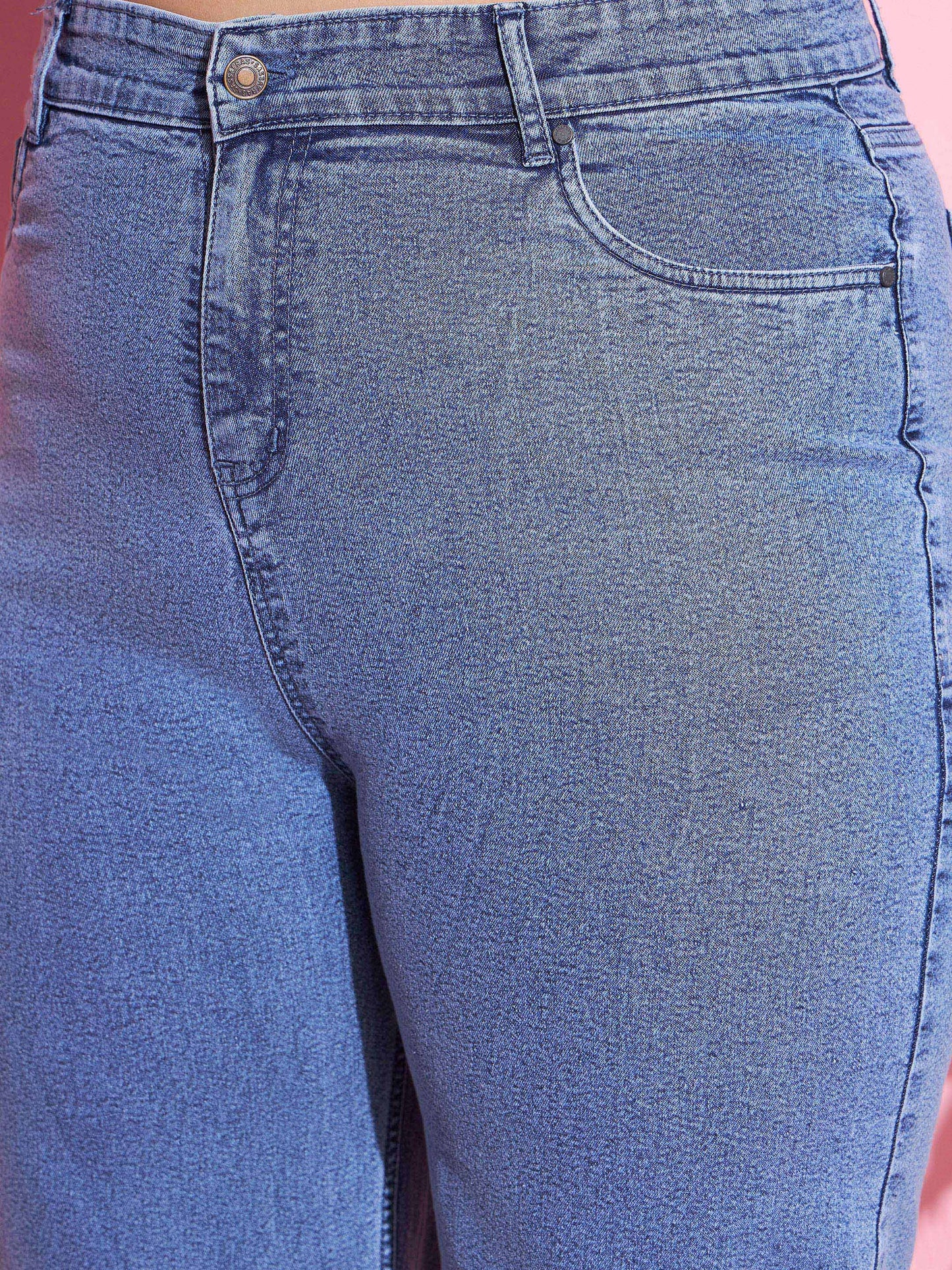 Women's Blue Acid Wash Denim Straight Jeans
