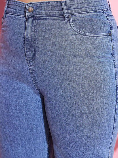 Women's Blue Acid Wash Denim Straight Jeans