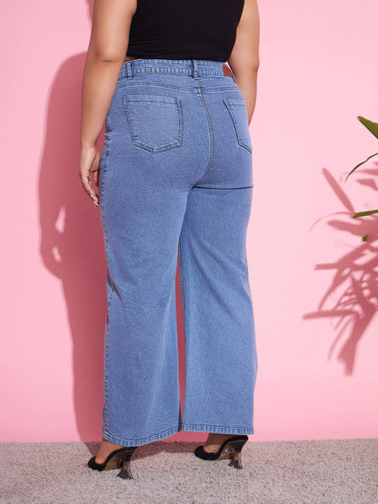 Women's Blue Acid Wash Denim Straight Jeans