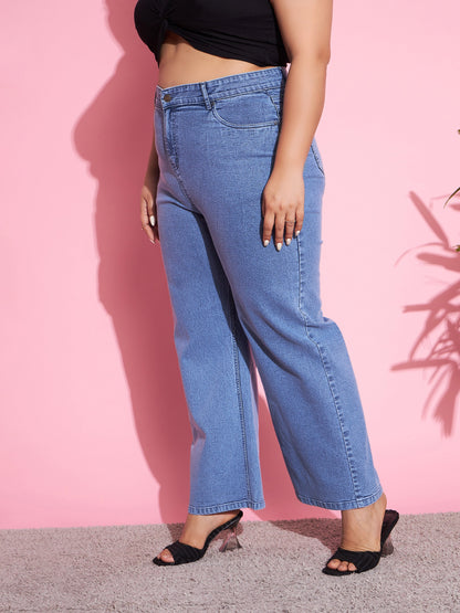 Women's Blue Acid Wash Denim Straight Jeans