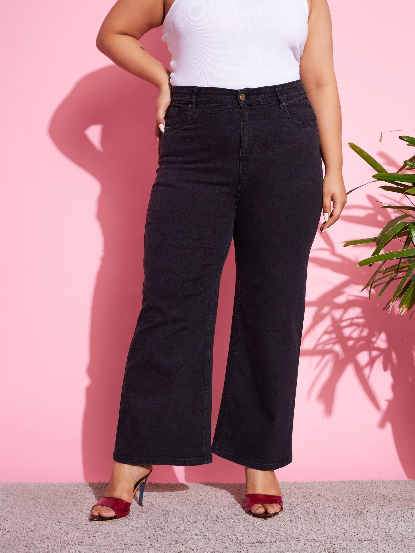 Women's Black Acid Wash Denim Bell Bottom Jeans