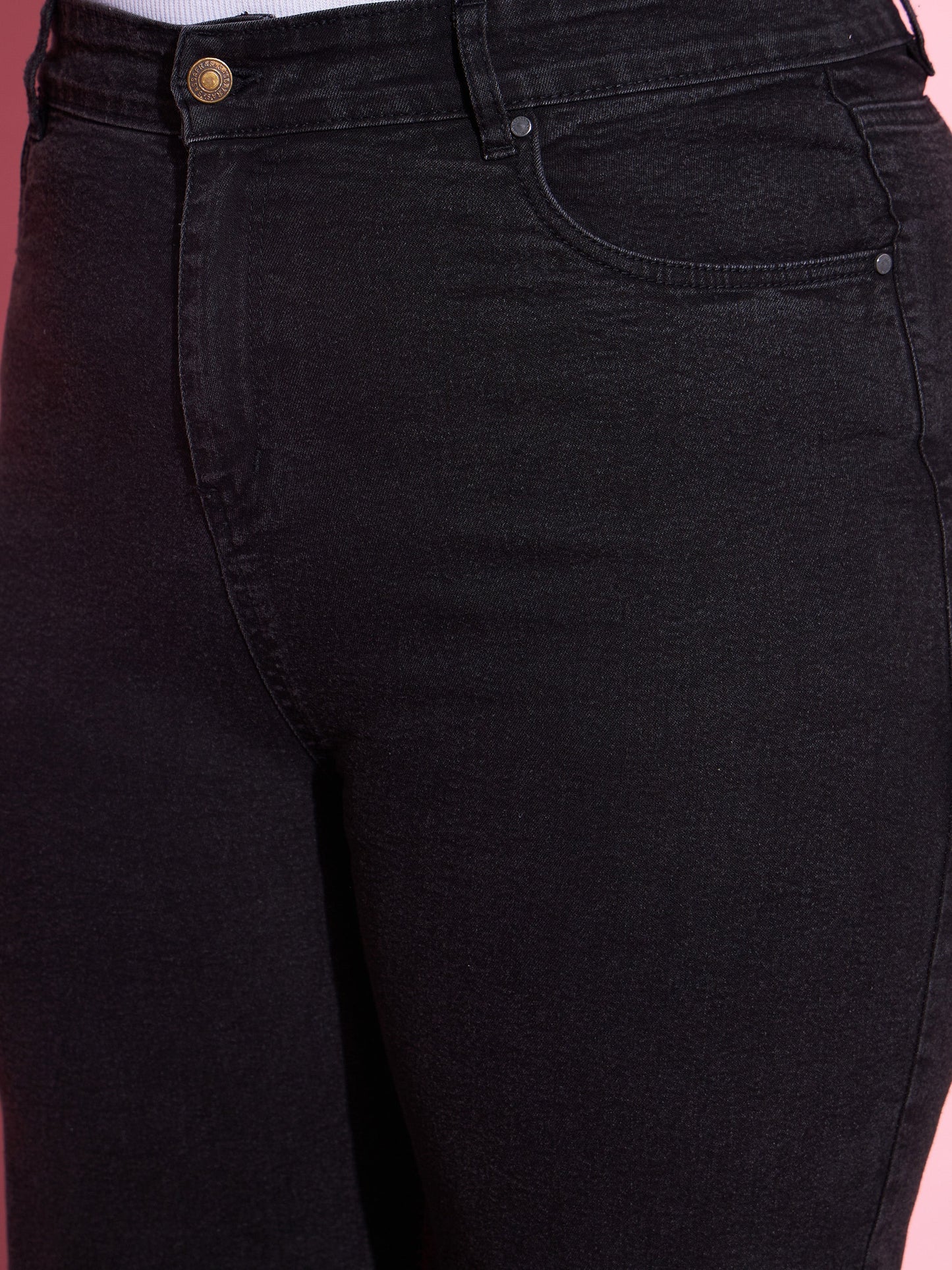 Women's Black Acid Wash Denim Bell Bottom Jeans