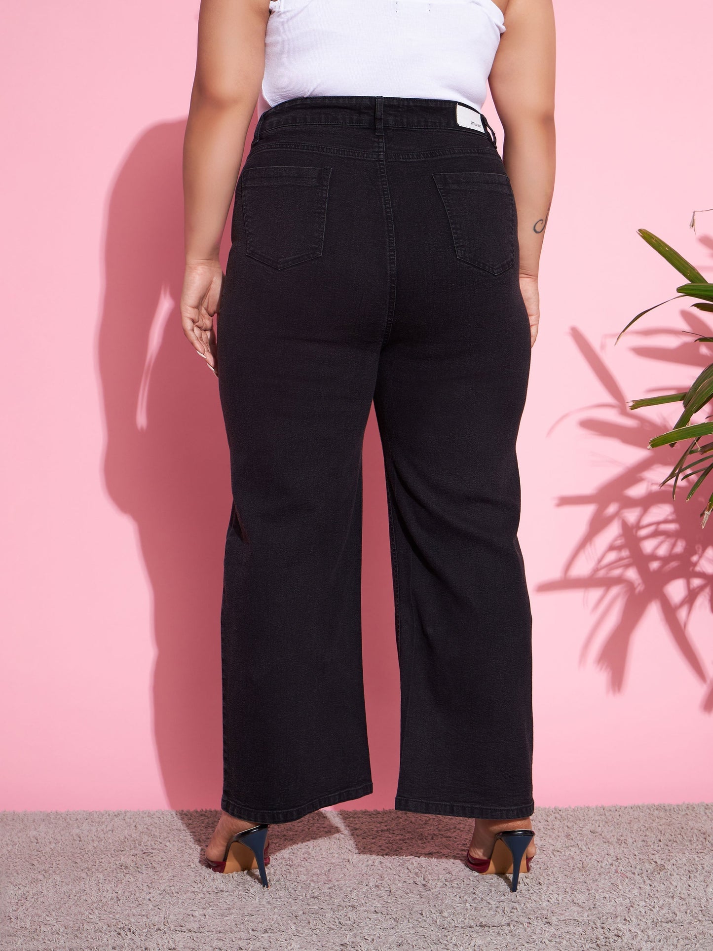 Women's Black Acid Wash Denim Bell Bottom Jeans