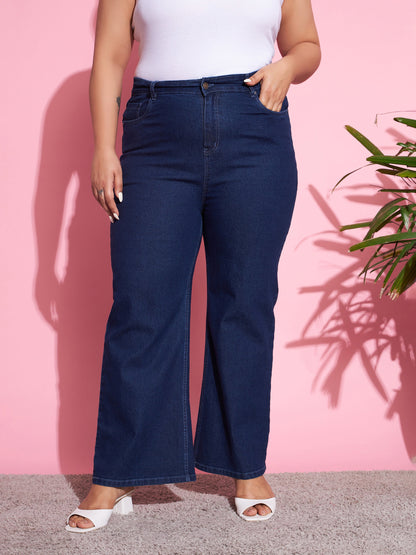 Women's Navy Wash Denim Bell Bottom Jeans