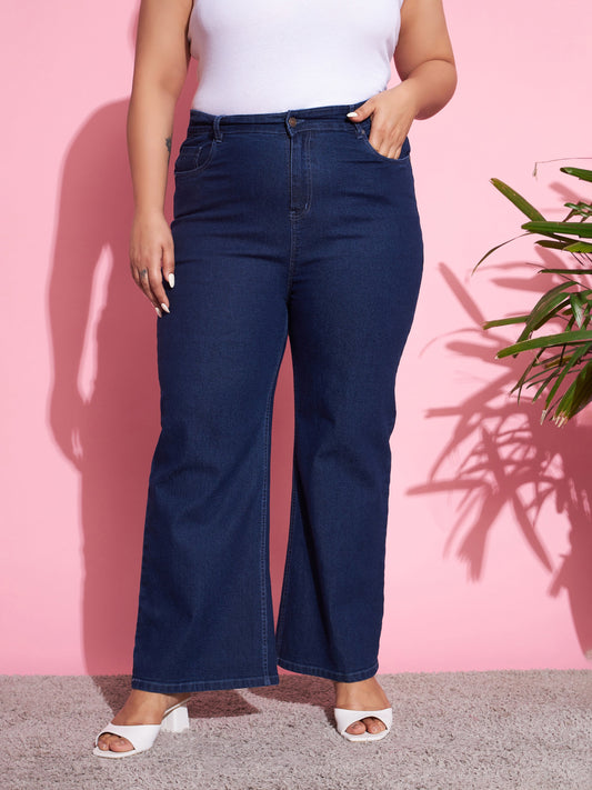 Women's Navy Wash Denim Bell Bottom Jeans