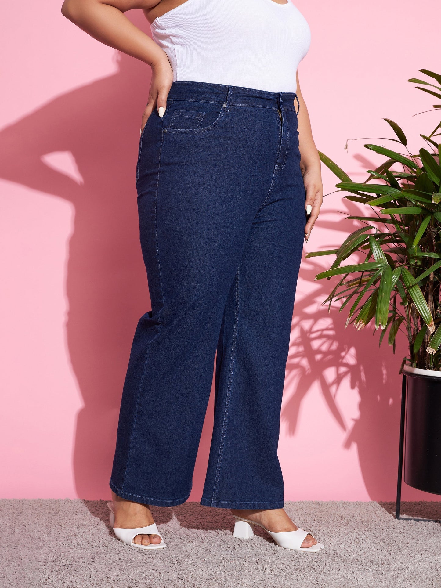 Women's Navy Wash Denim Bell Bottom Jeans