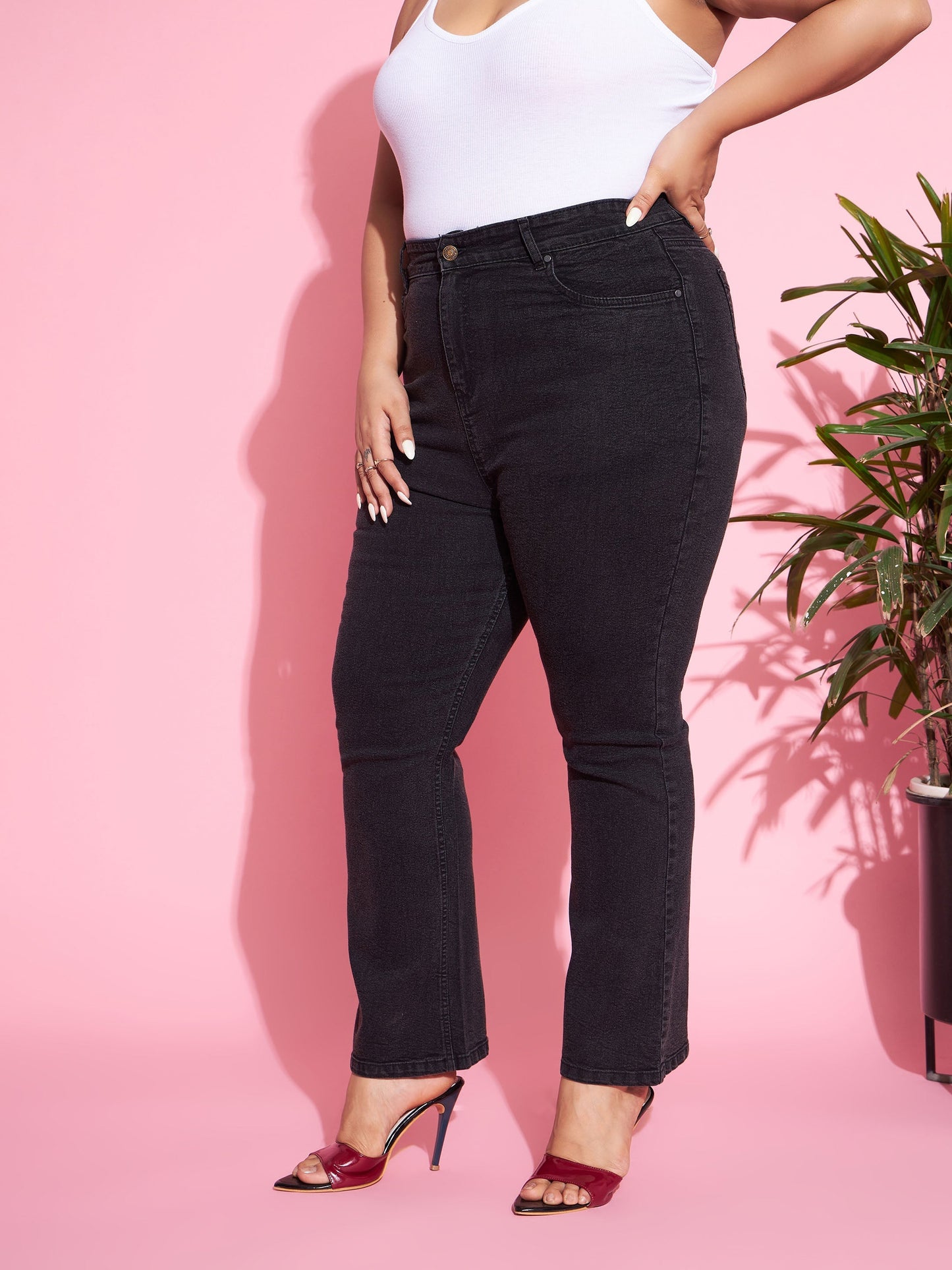 Women's Black Acid Wash Denim Boot Cut Jeans