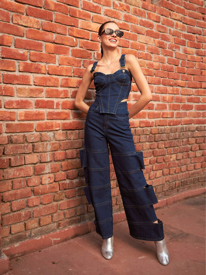 Women's Navy Premium Side Cutout Straight Jeans