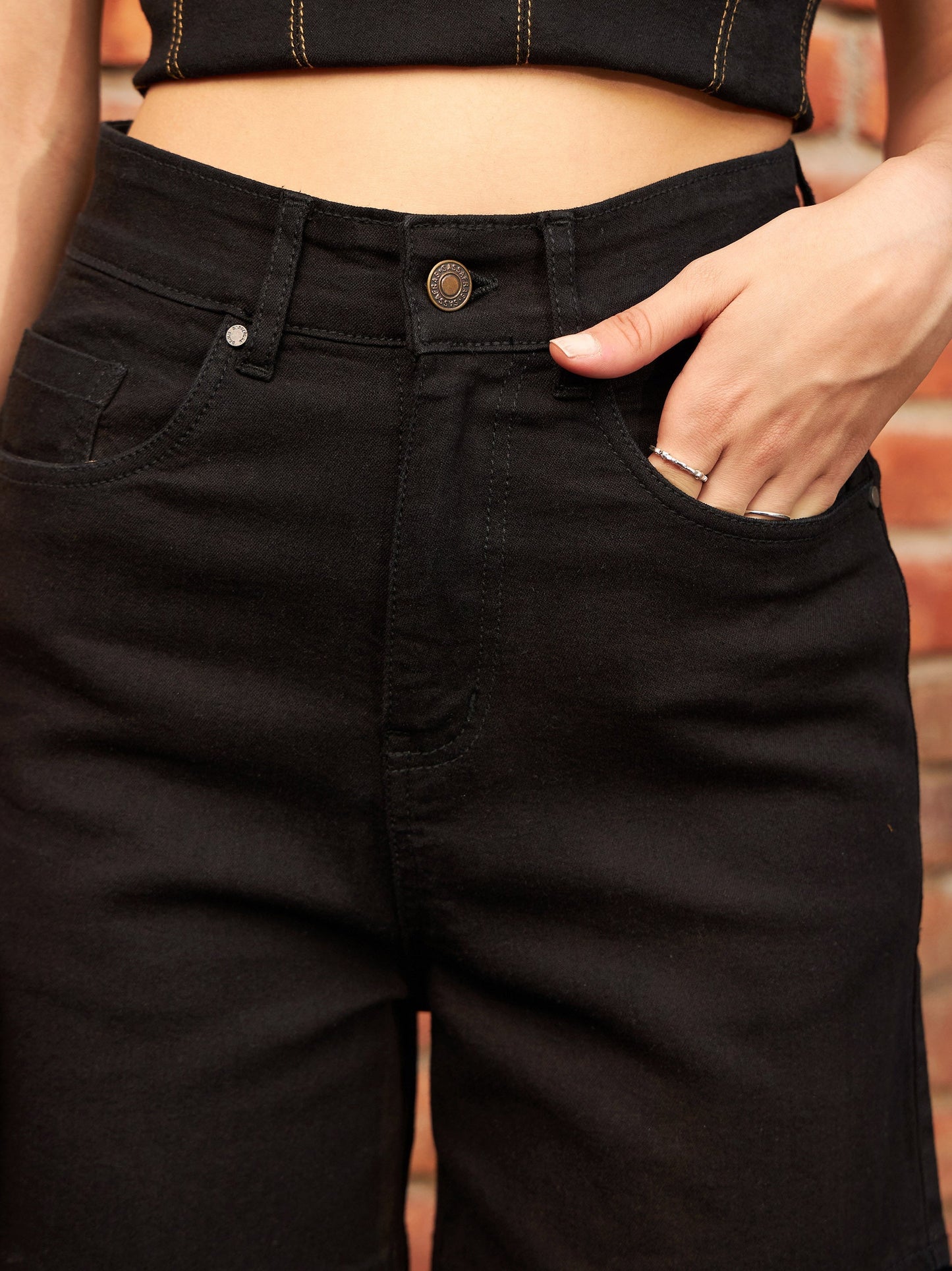 Women's Black Premium Side Cutout Straight Jeans
