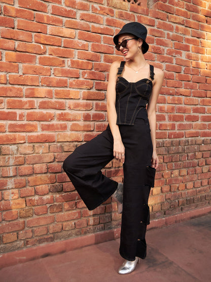 Women's Black Premium Side Cutout Straight Jeans