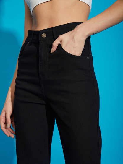 Women's Black Premium Back Print Bell Bottom Jeans