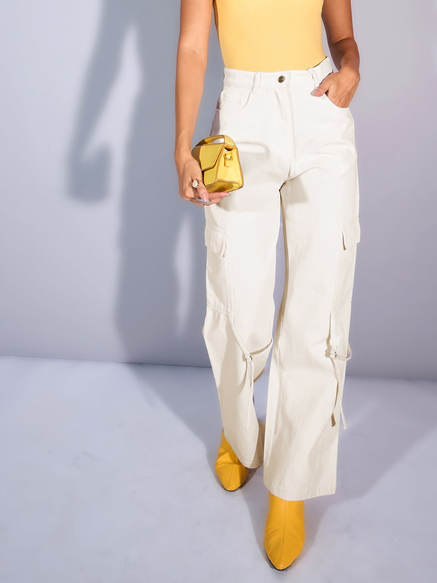 Women's White Solid Jean