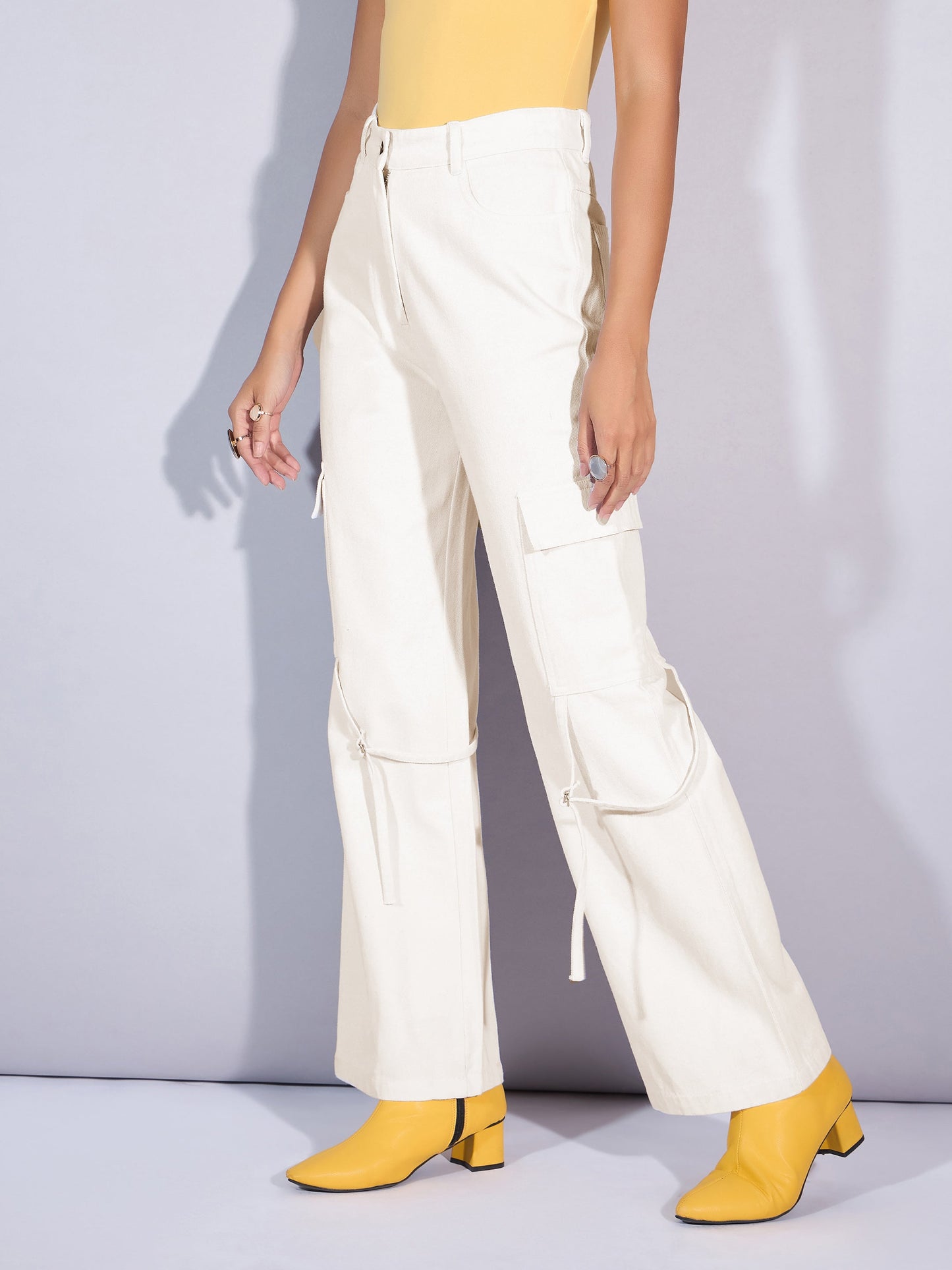 Women's White Solid Jean