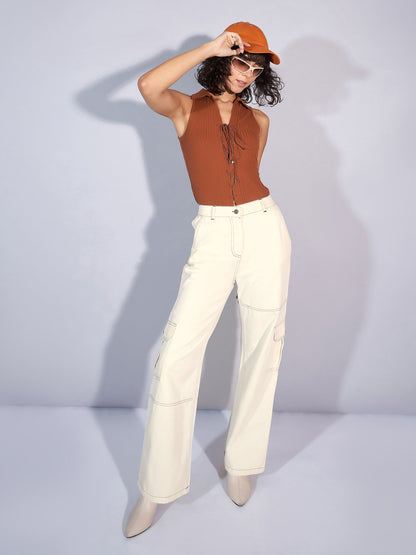 Women's White Solid Jean