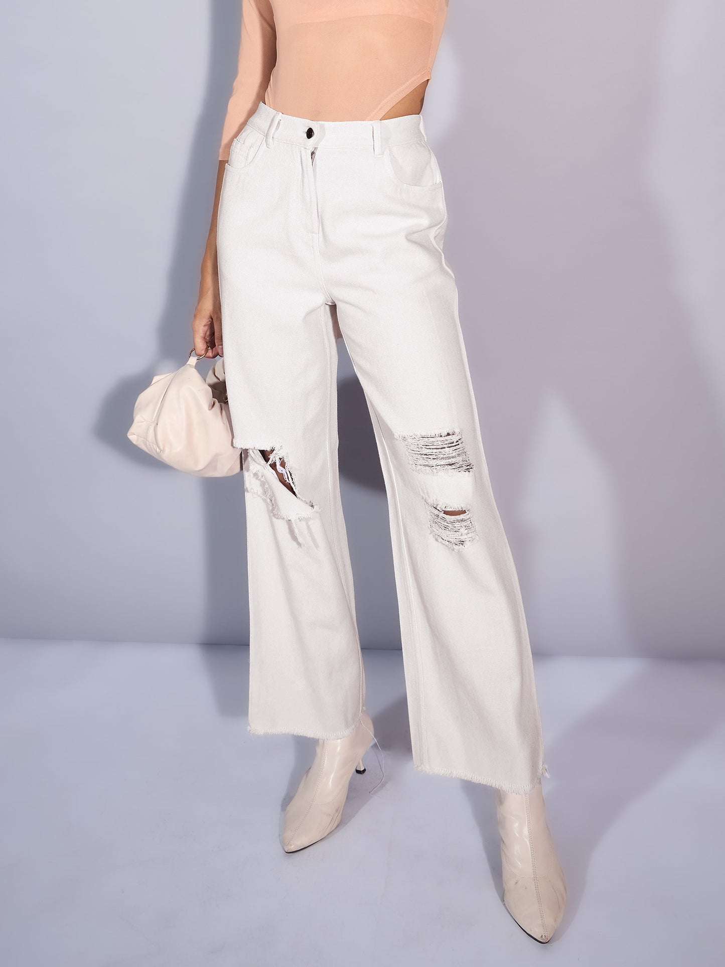 Women's White Solid Jean