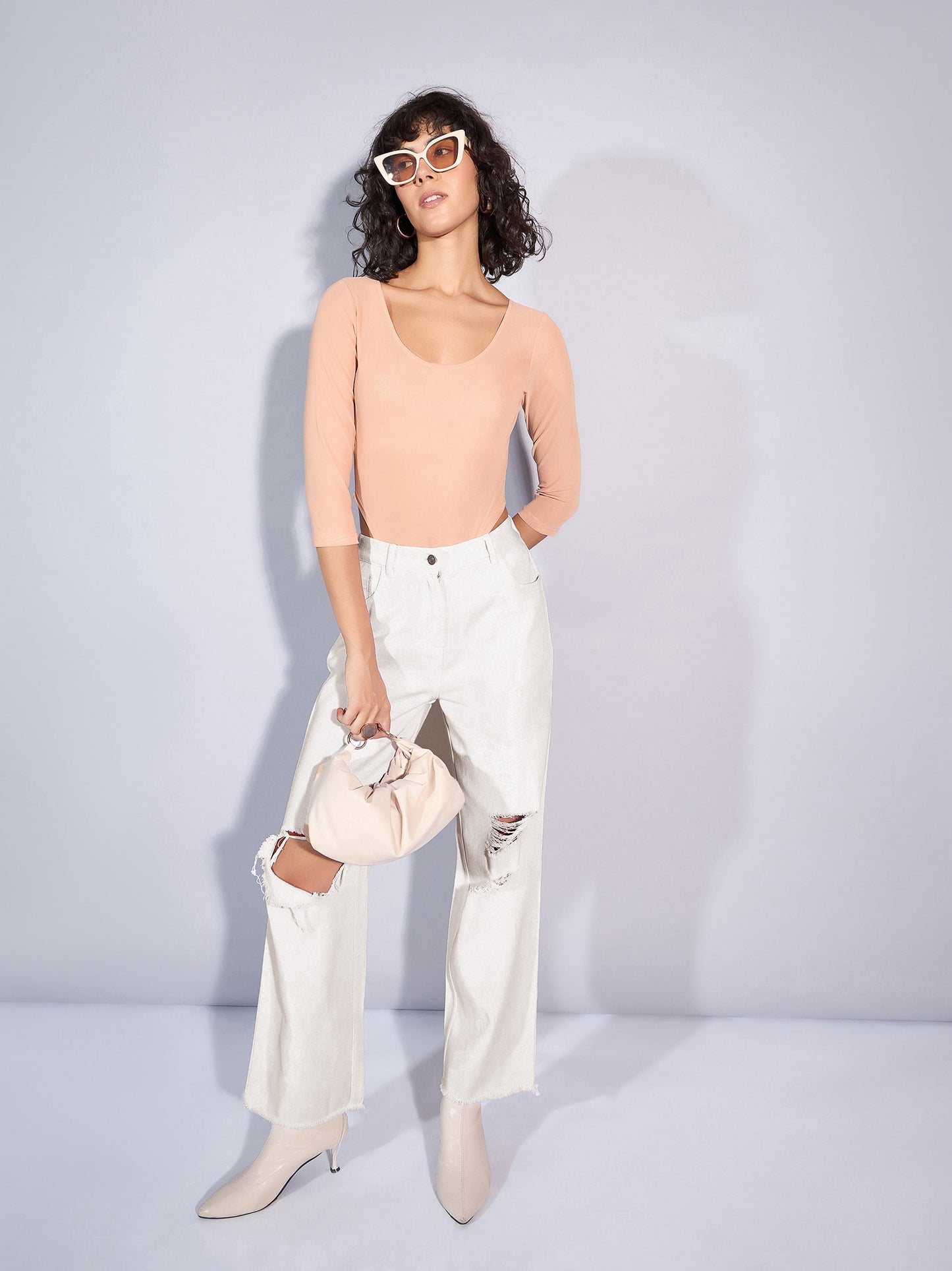 Women's White Solid Jean