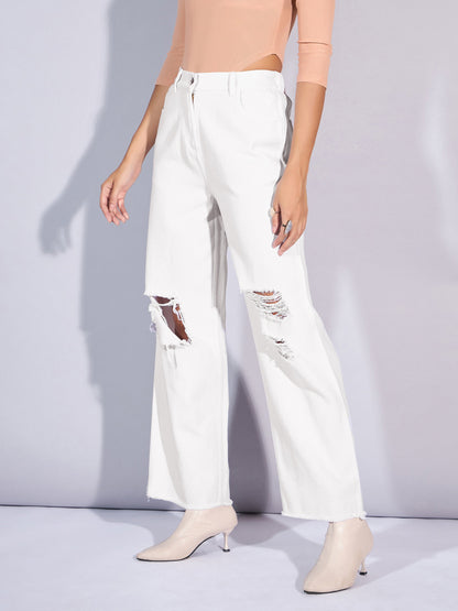 Women's White Solid Jean