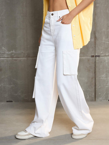 Women's White Box Pocket Straight Premium Jea