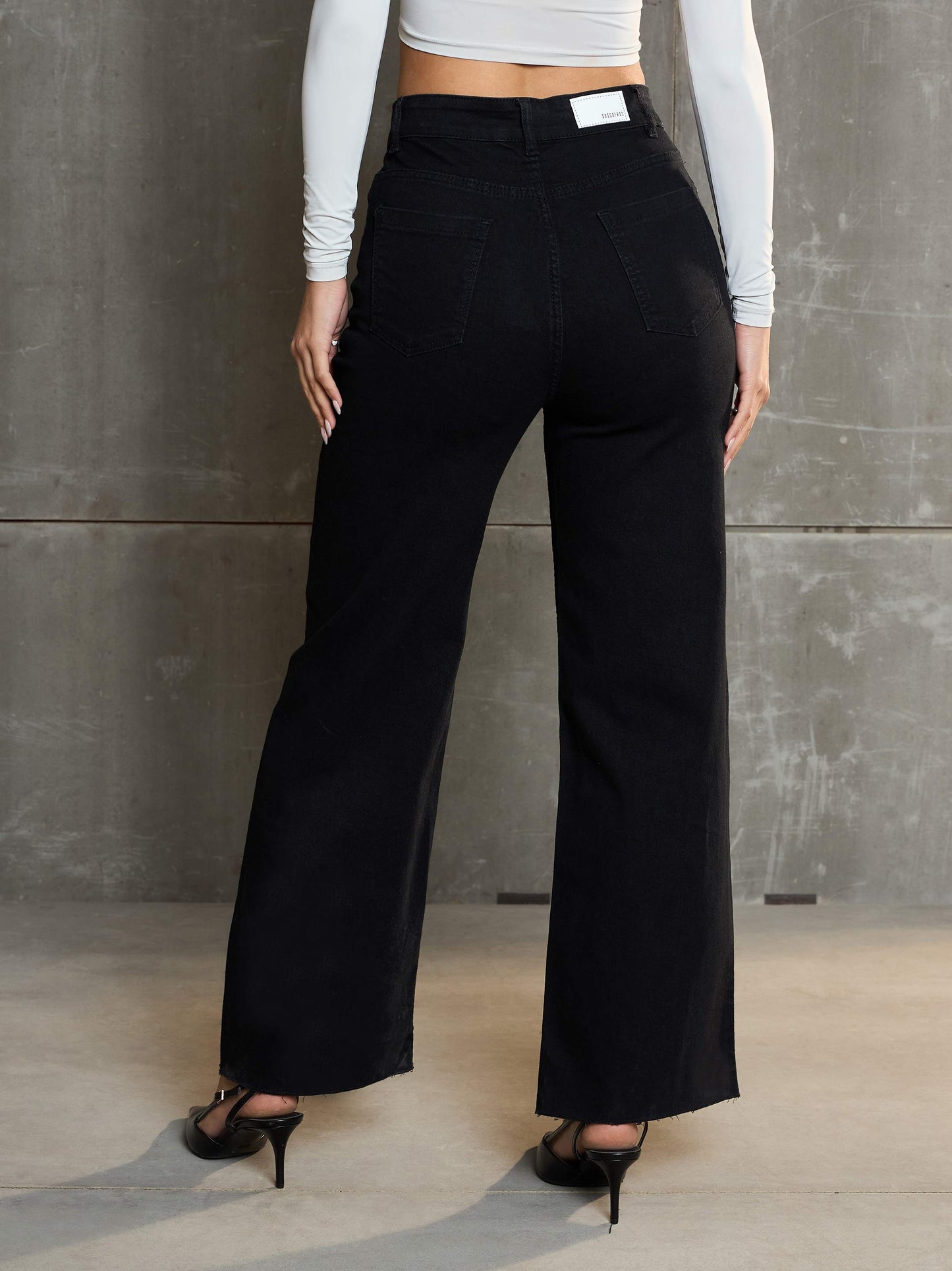 Women's Black Denim Premium Front Detail Straight Jea