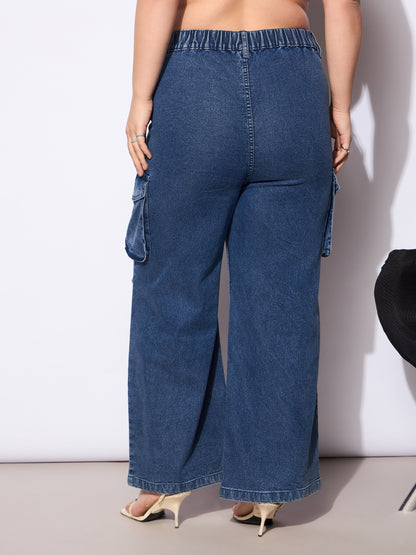 Women's Navy Denim Front Seam Side Pockets Straight Jea