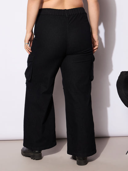 Women's Black Denim Front Seam Side Pockets Straight Jea