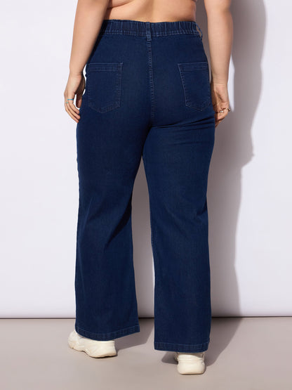 Women's Blue Denim Front Seam Detail Straight Jea