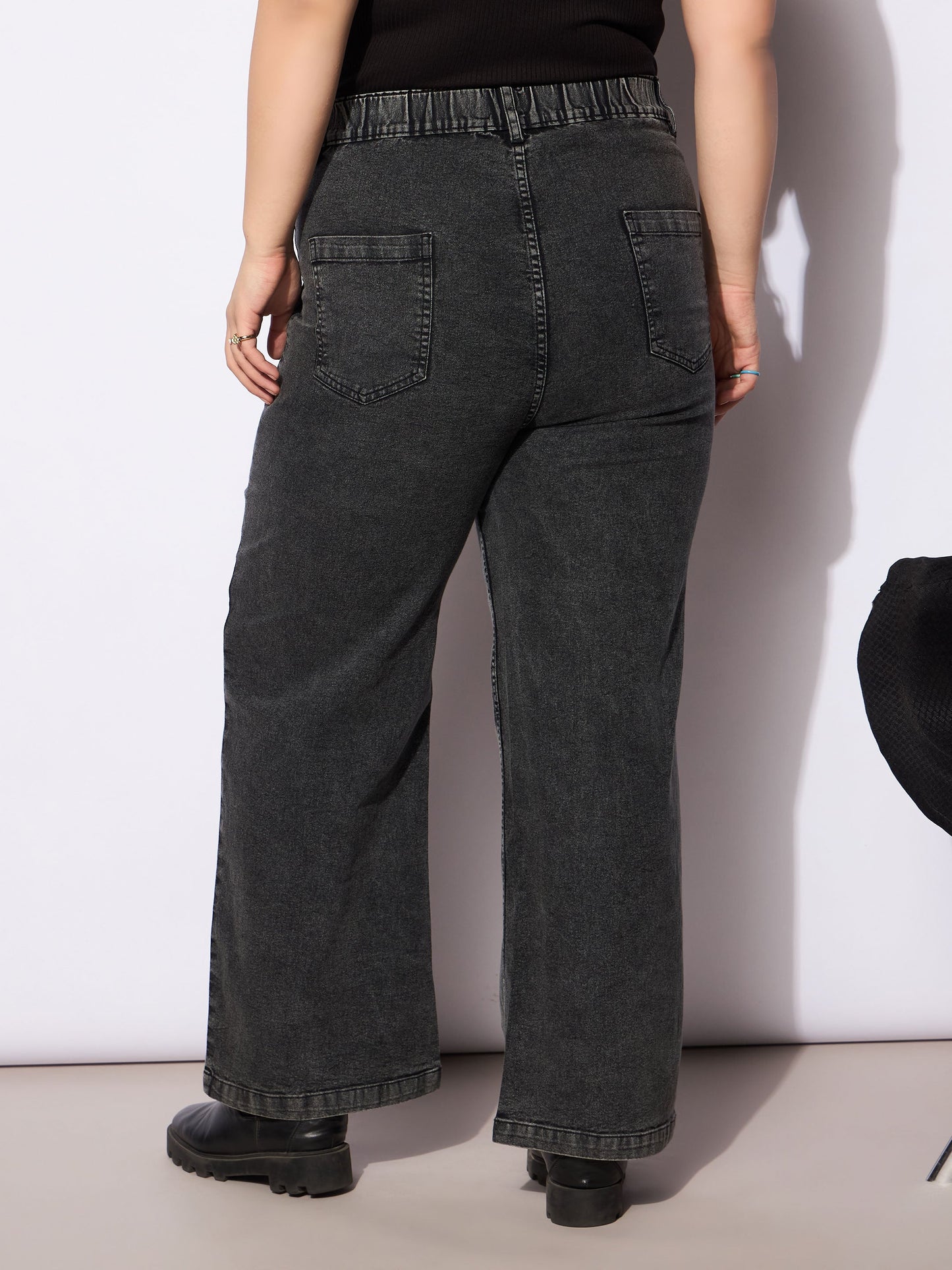 Women's Black Denim Front Seam Detail Straight Jea