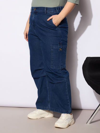 Women's Navy Denim Side Pockets Straight Jea