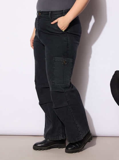 Women's Black Denim Side Pockets Straight Jea