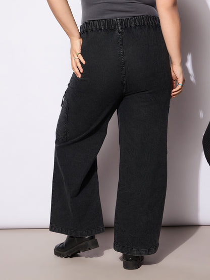 Women's Black Denim Side Pockets Straight Jea