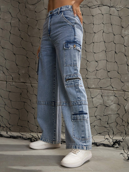 Women's Ice Blue Denim Straight Fit Jea