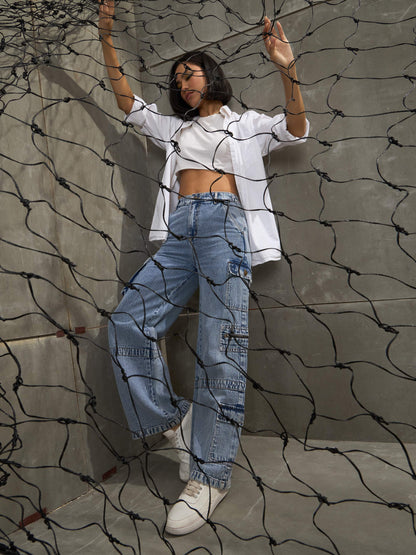 Women's Ice Blue Denim Straight Fit Jea