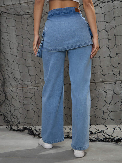 Women's Blue Denim Belted Streight Fit Jea