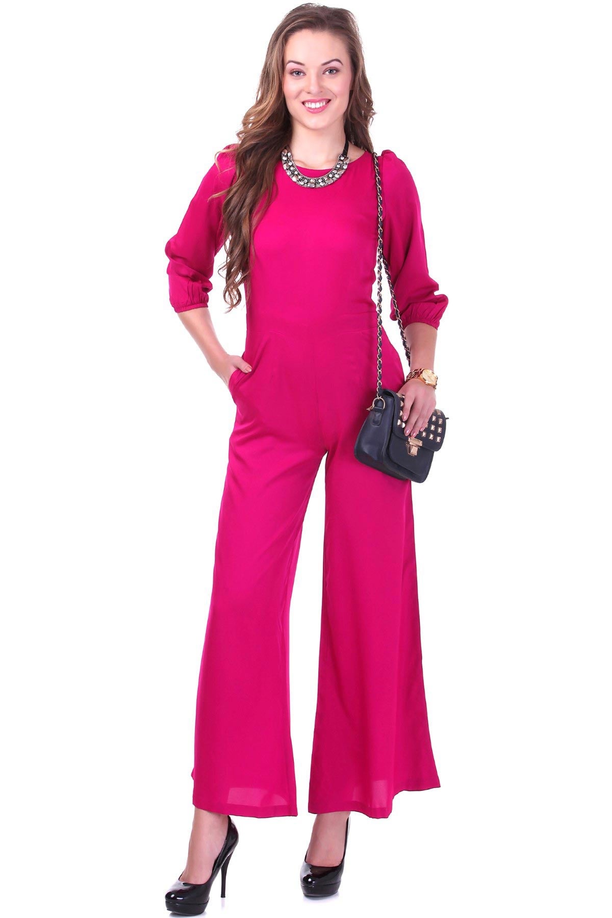 Women's Fuchsia Palazzo Jumpsuit