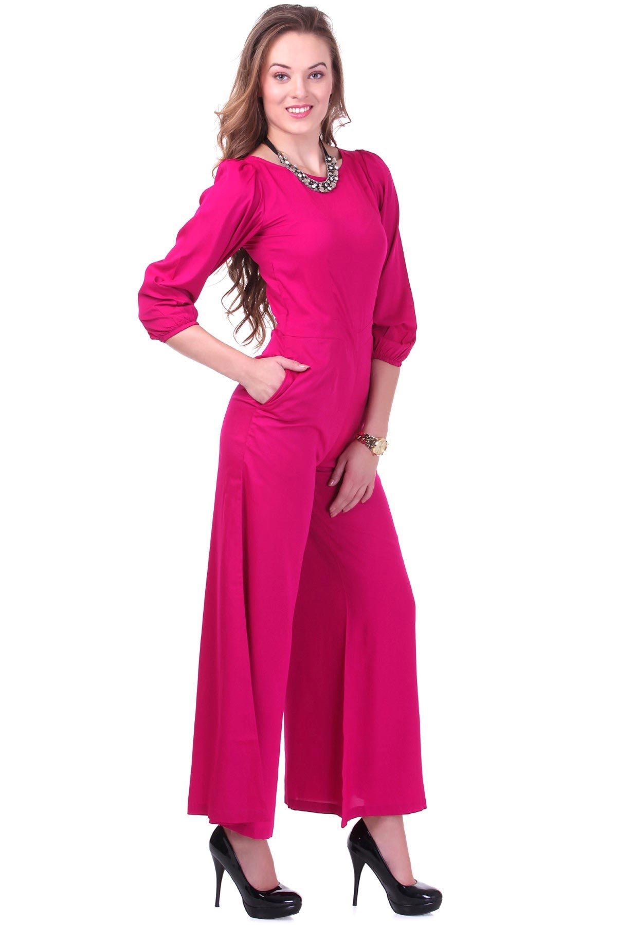 Women's Fuchsia Palazzo Jumpsuit