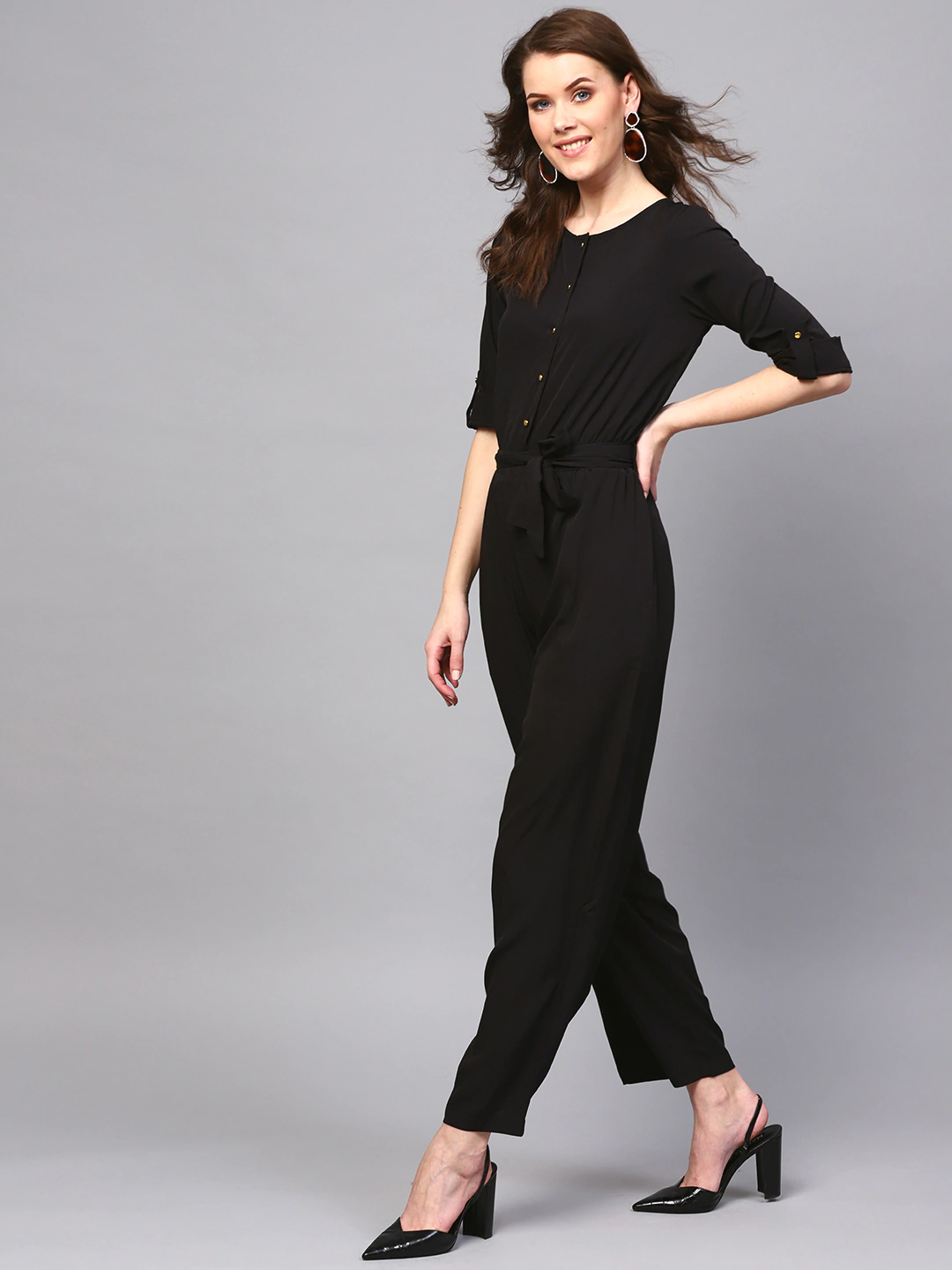 Women's Black Tie Belt Jumpsuit