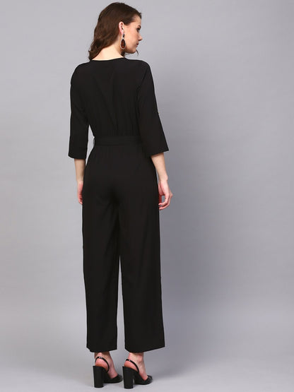 Women's Black Tie Belt Jumpsuit