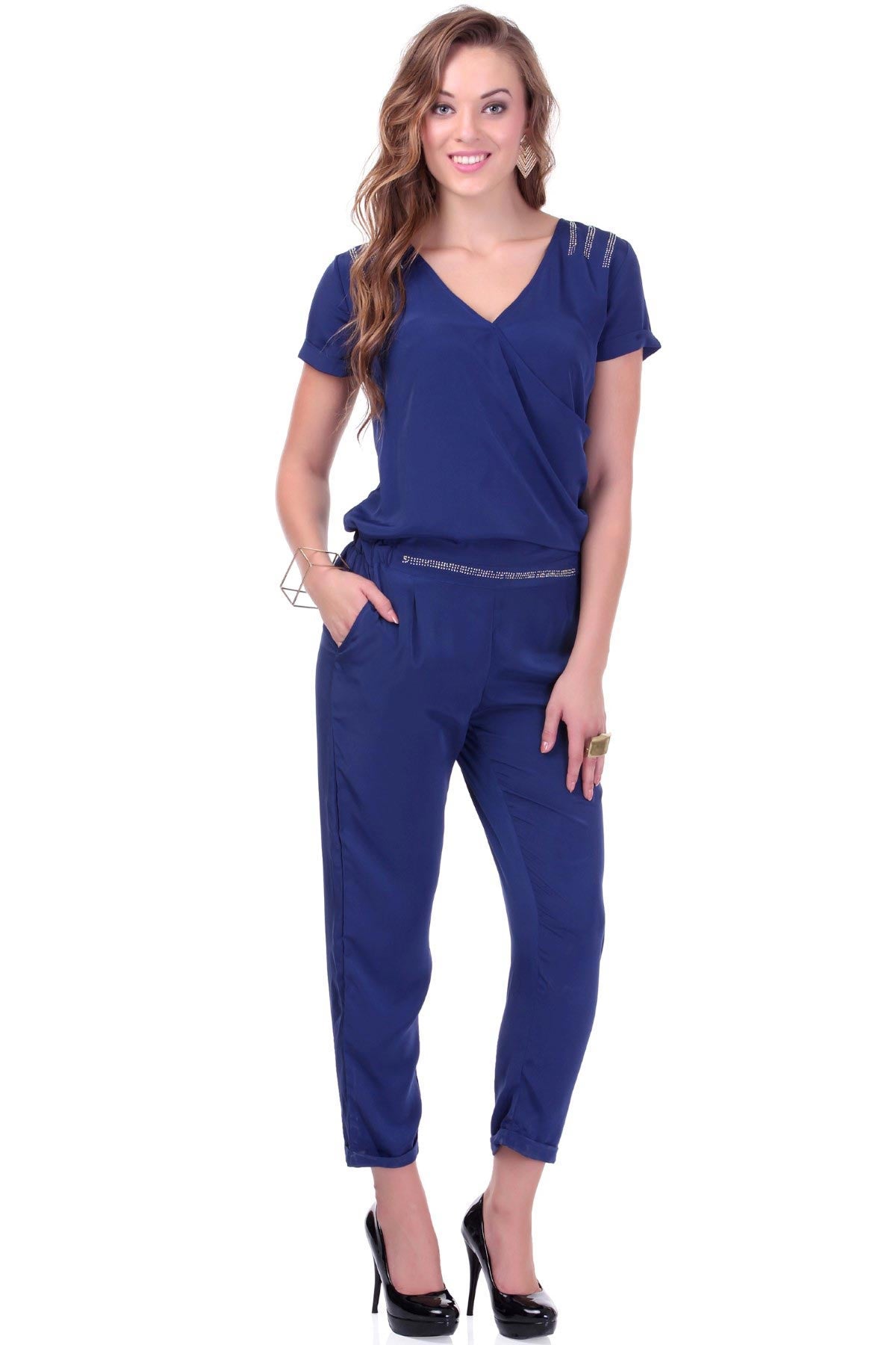 Women's Studded Blue Party Jumpsuit
