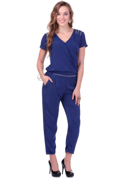 Women's Studded Blue Party Jumpsuit