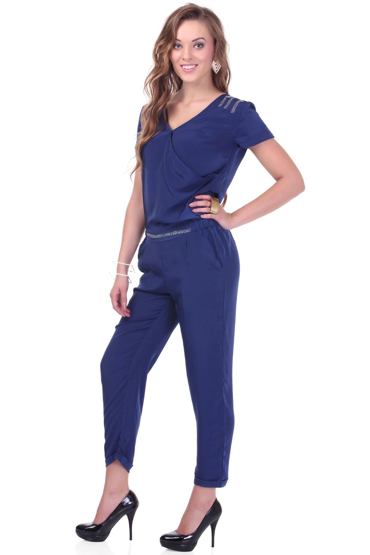 Women's Studded Blue Party Jumpsuit