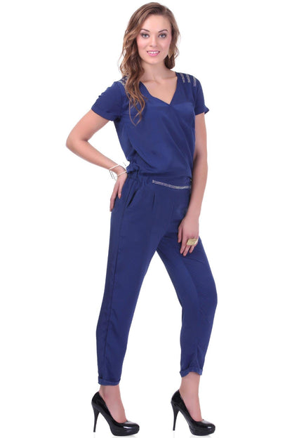 Women's Studded Blue Party Jumpsuit