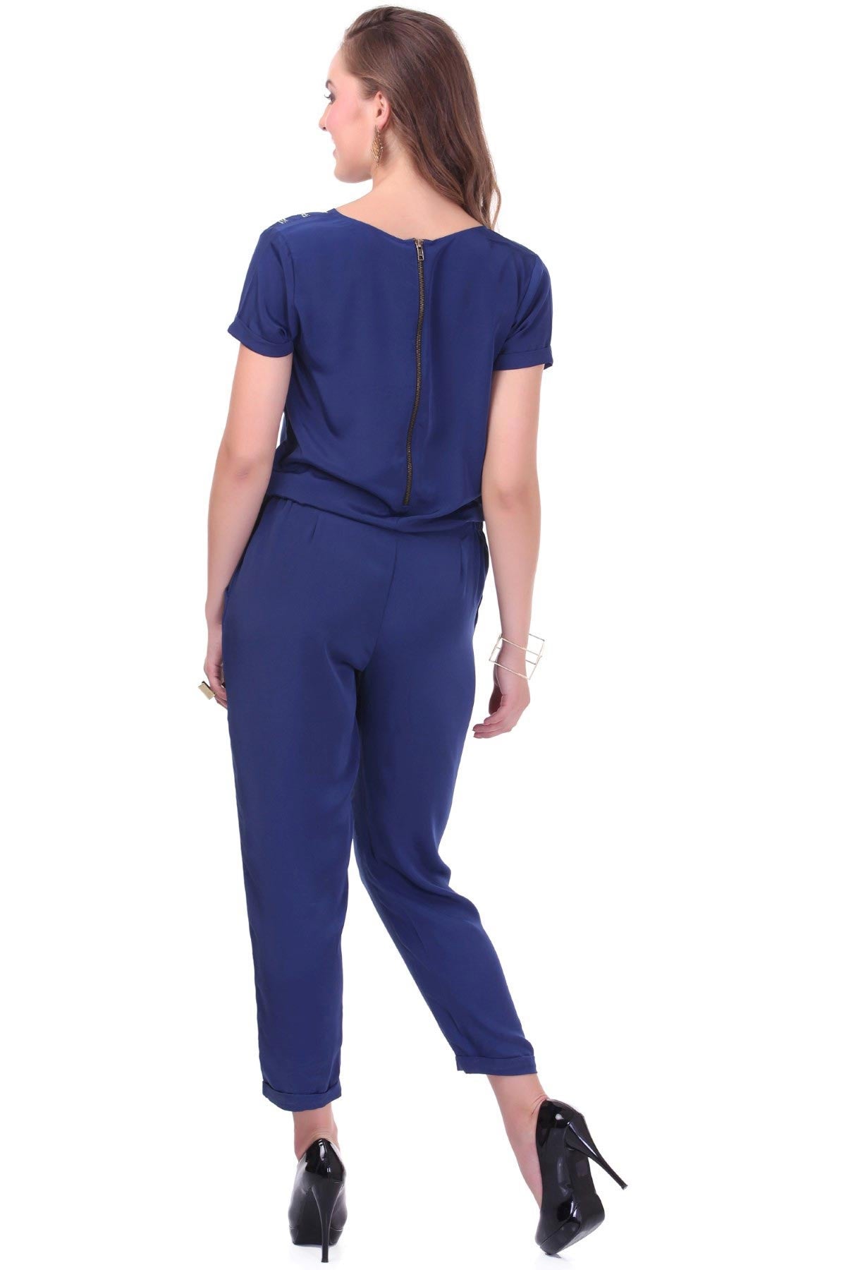Women's Studded Blue Party Jumpsuit