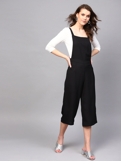 Women's Black Cropped Dungaree