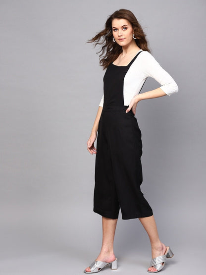 Women's Black Cropped Dungaree