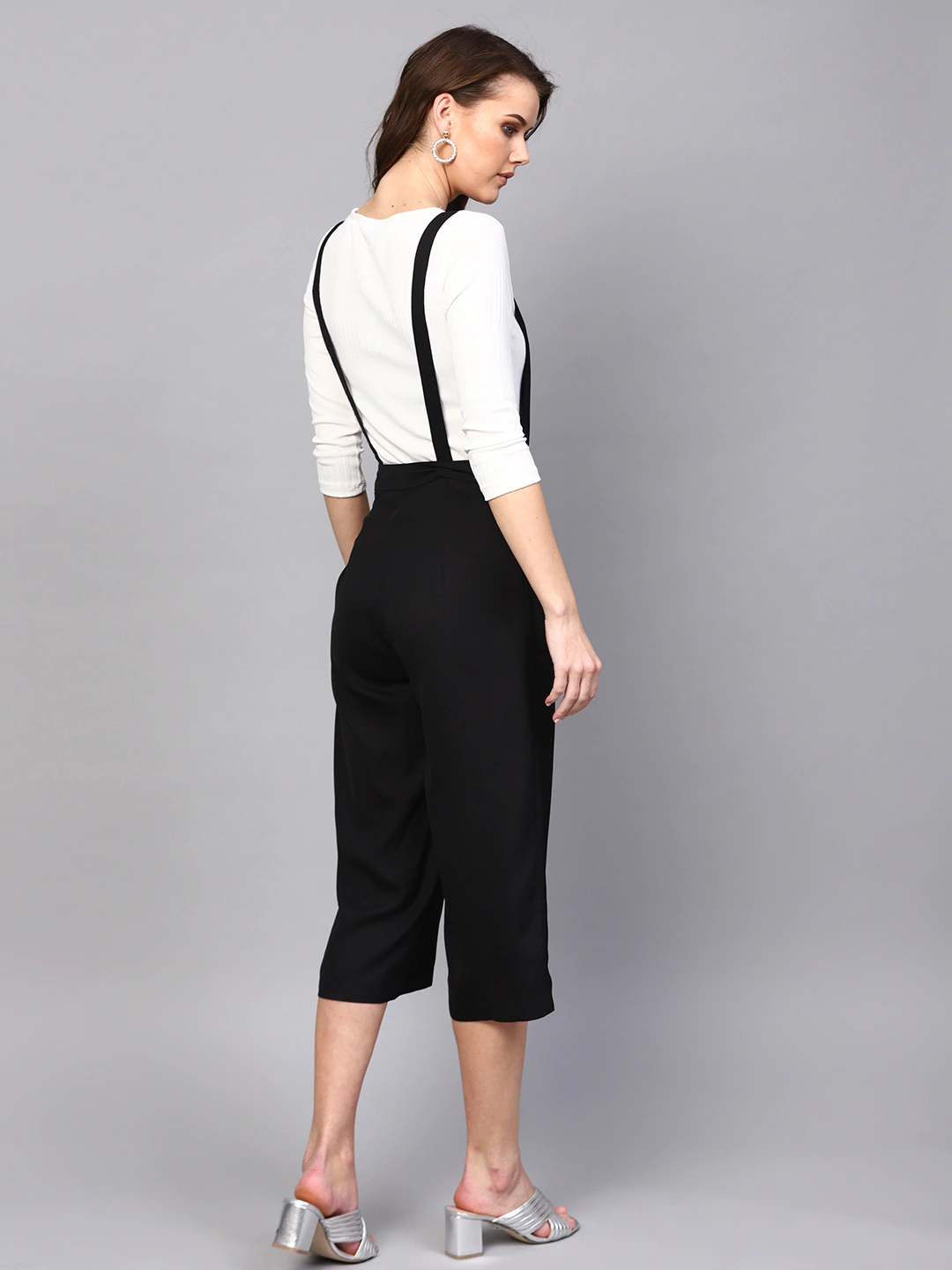 Women's Black Cropped Dungaree