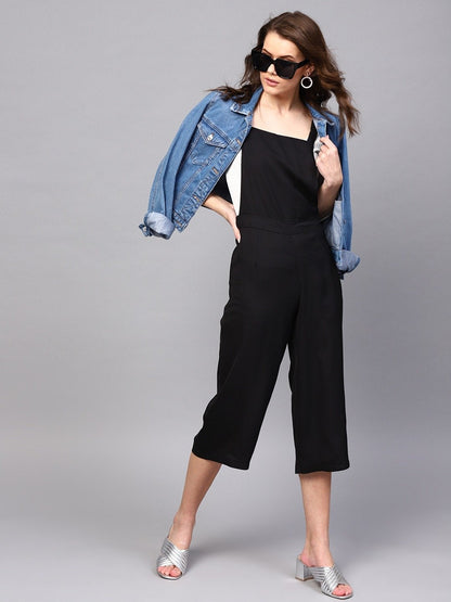 Women's Black Cropped Dungaree