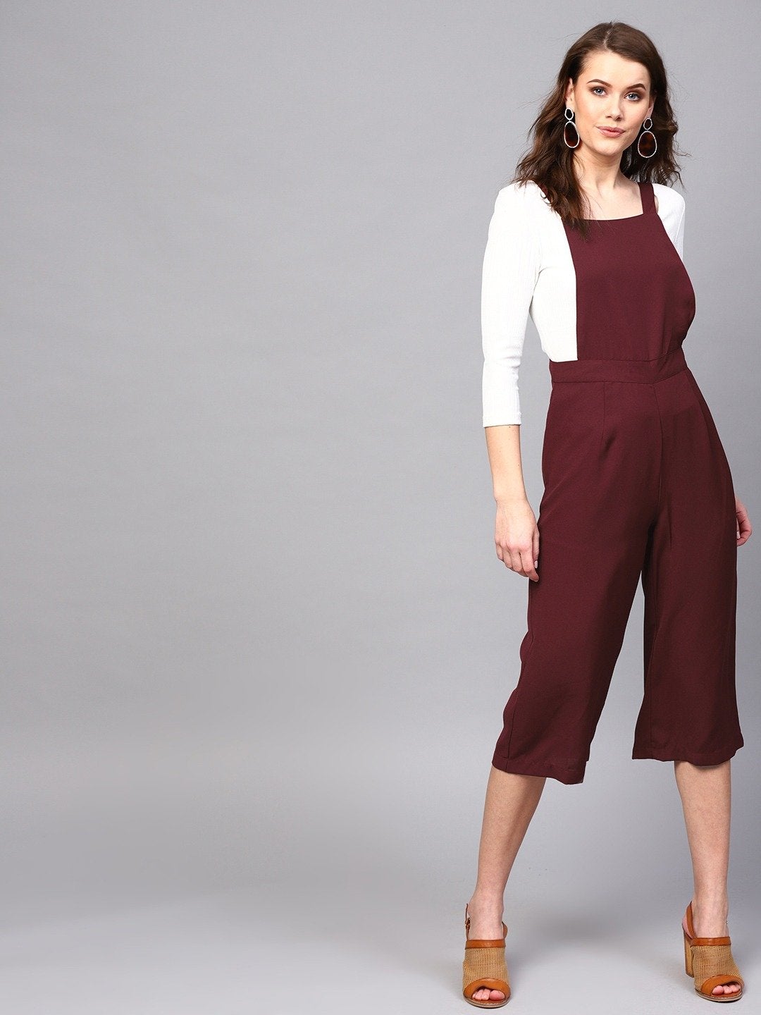 Women's Wine Cropped Dungaree
